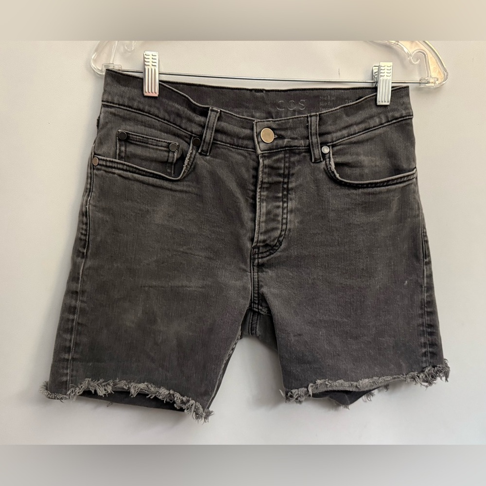 COS Collection Of Style Denim Shorts Women 28x6” Button-Fly Raw Hem 14” Black